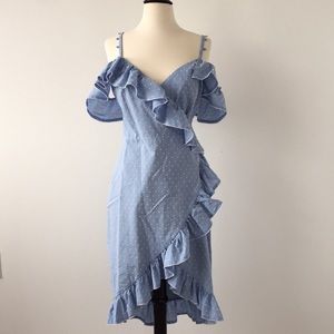 Light blue cotton cold shoulder midi wrap dress S